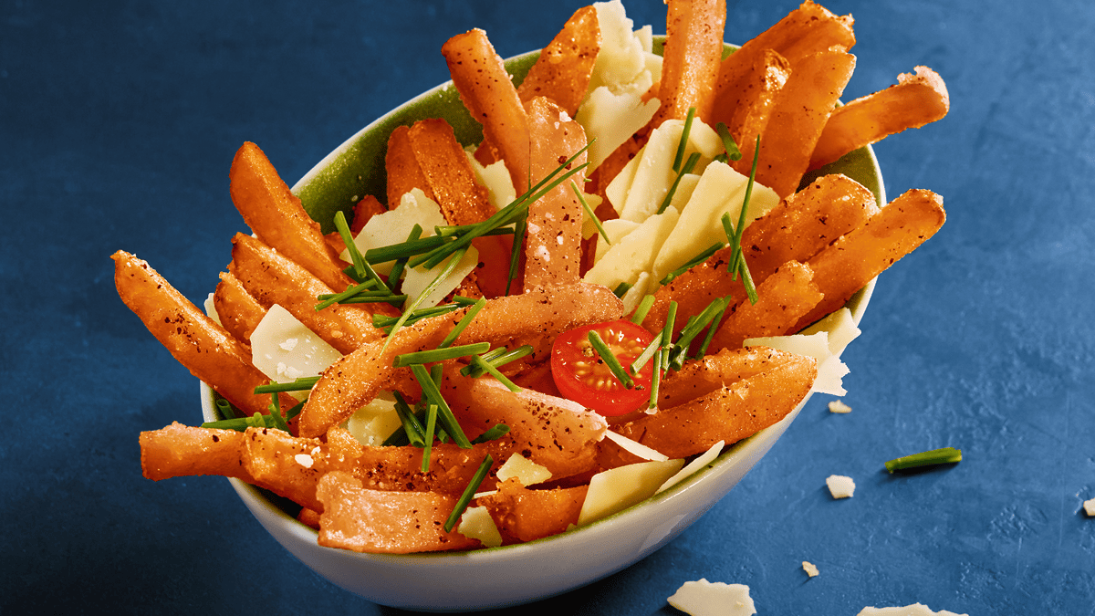 KNOBLAUCH KÄSE SÜSSKARTOFFEL-FRITTEN