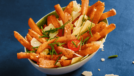 KNOBLAUCH KÄSE SÜSSKARTOFFEL-FRITTEN